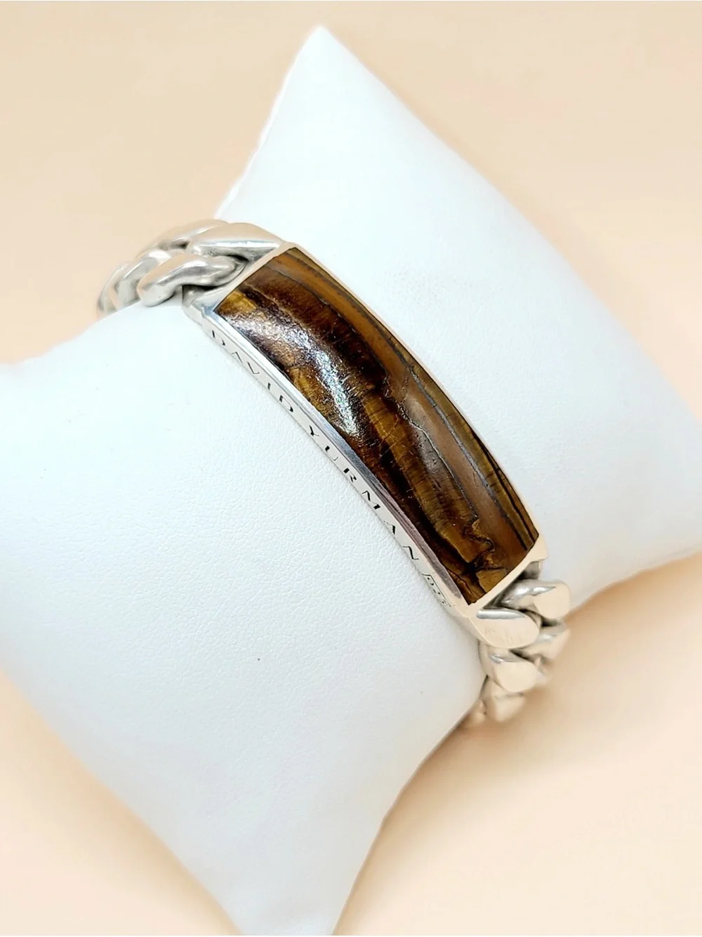 David Yurman Curb Chain ID Bracelet In Sterling Silver With Tiger’s Eye